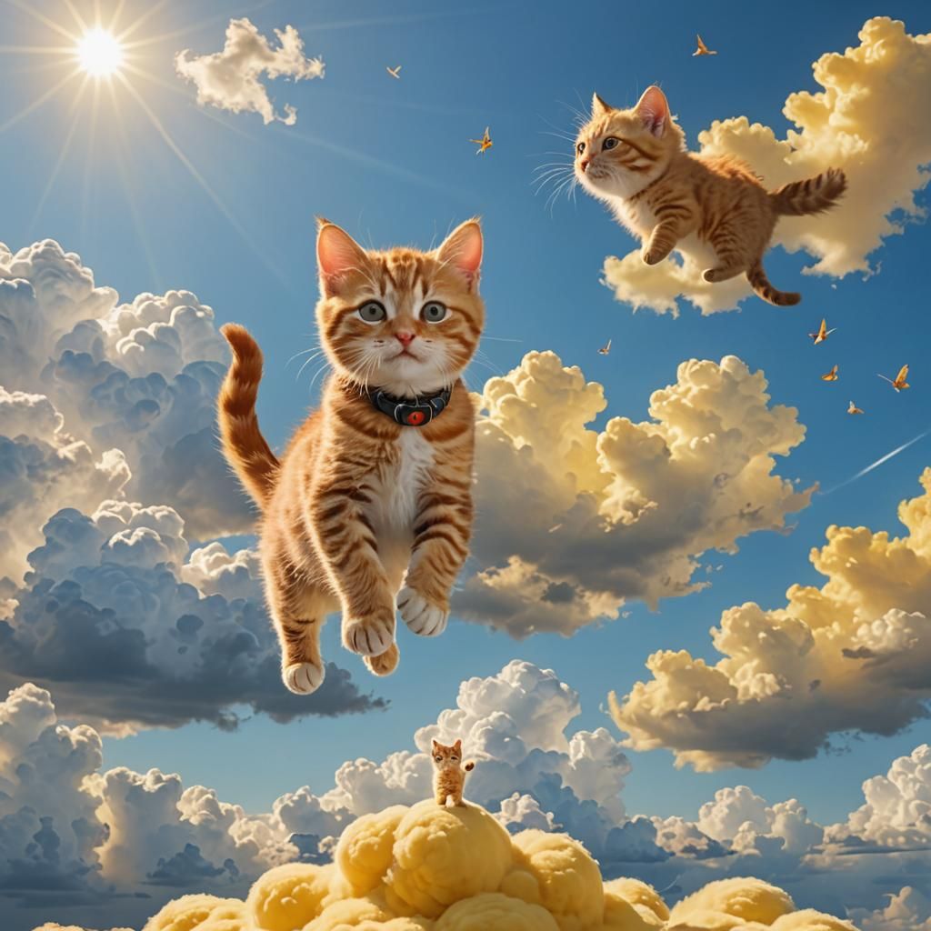 Pikachu and Kitten Ride a Cloud