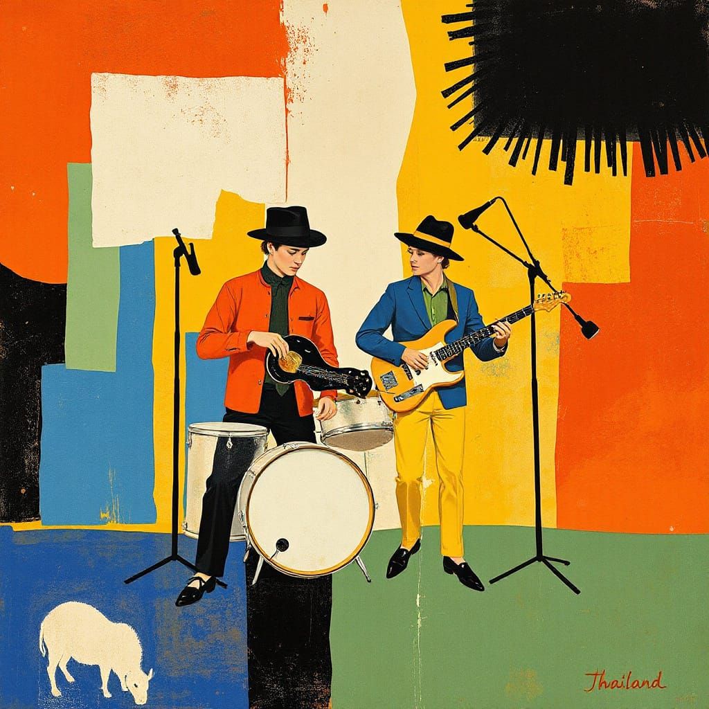 1960s Thai Rock Band in Abstract Art