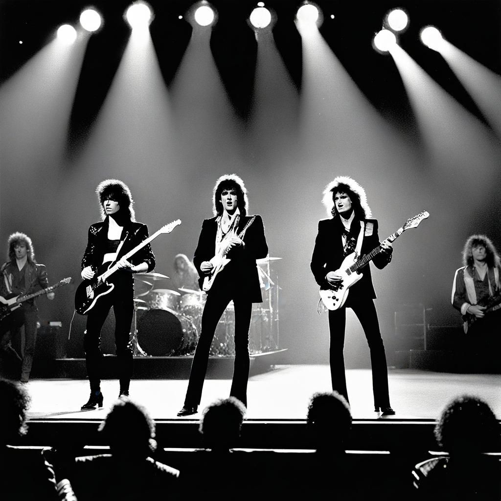 1980s Rock Band Performing in Large Arena