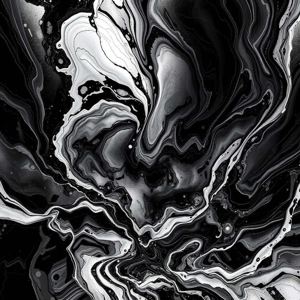 Futuristic Abstract Composition in High-Contrast Black and W...