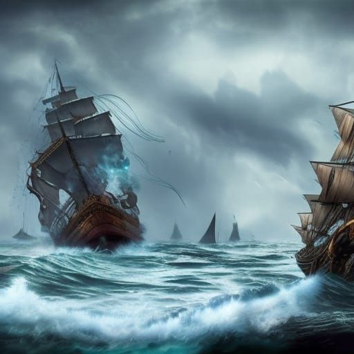 Pirate Ship at Shore in Anime Style