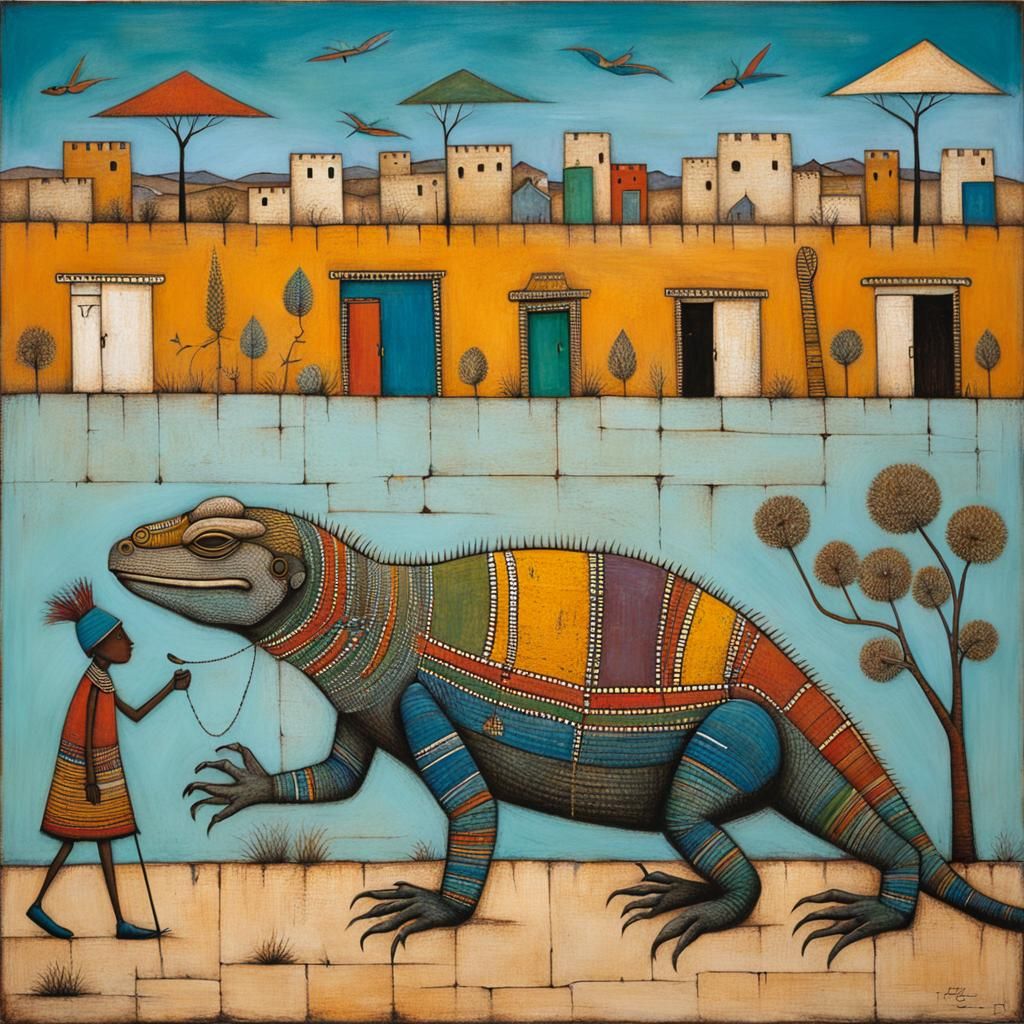 Lizard in City as Ndebele Mural Painting