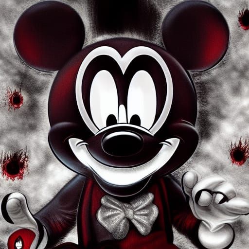 Horror Mickey Mouse in Fiery Landscape: Digital Art