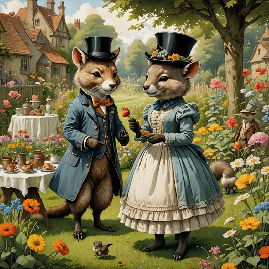 Whimsical Animals at Garden Party Illustration