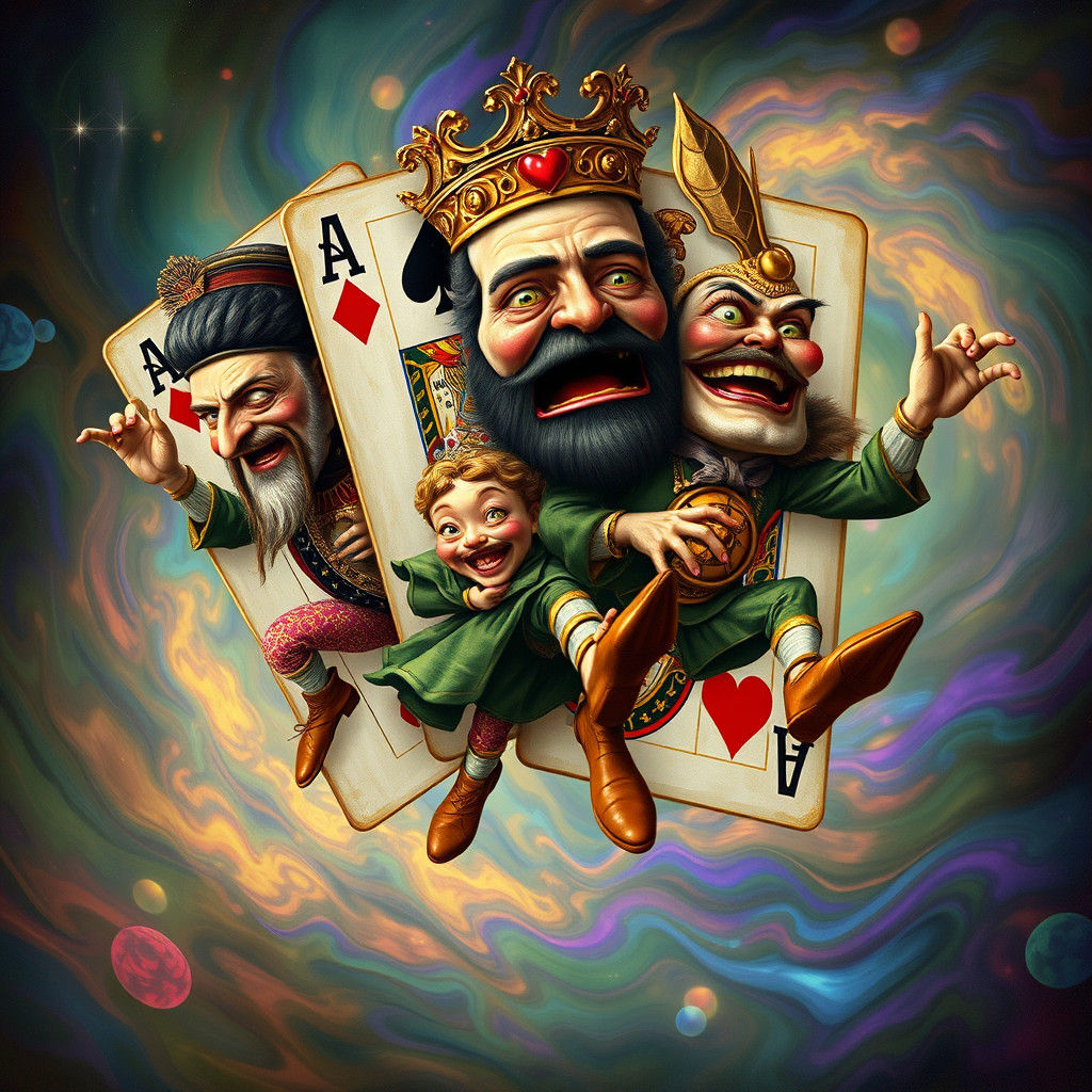 Whimsical Face Characters Escape from Deck of Cards