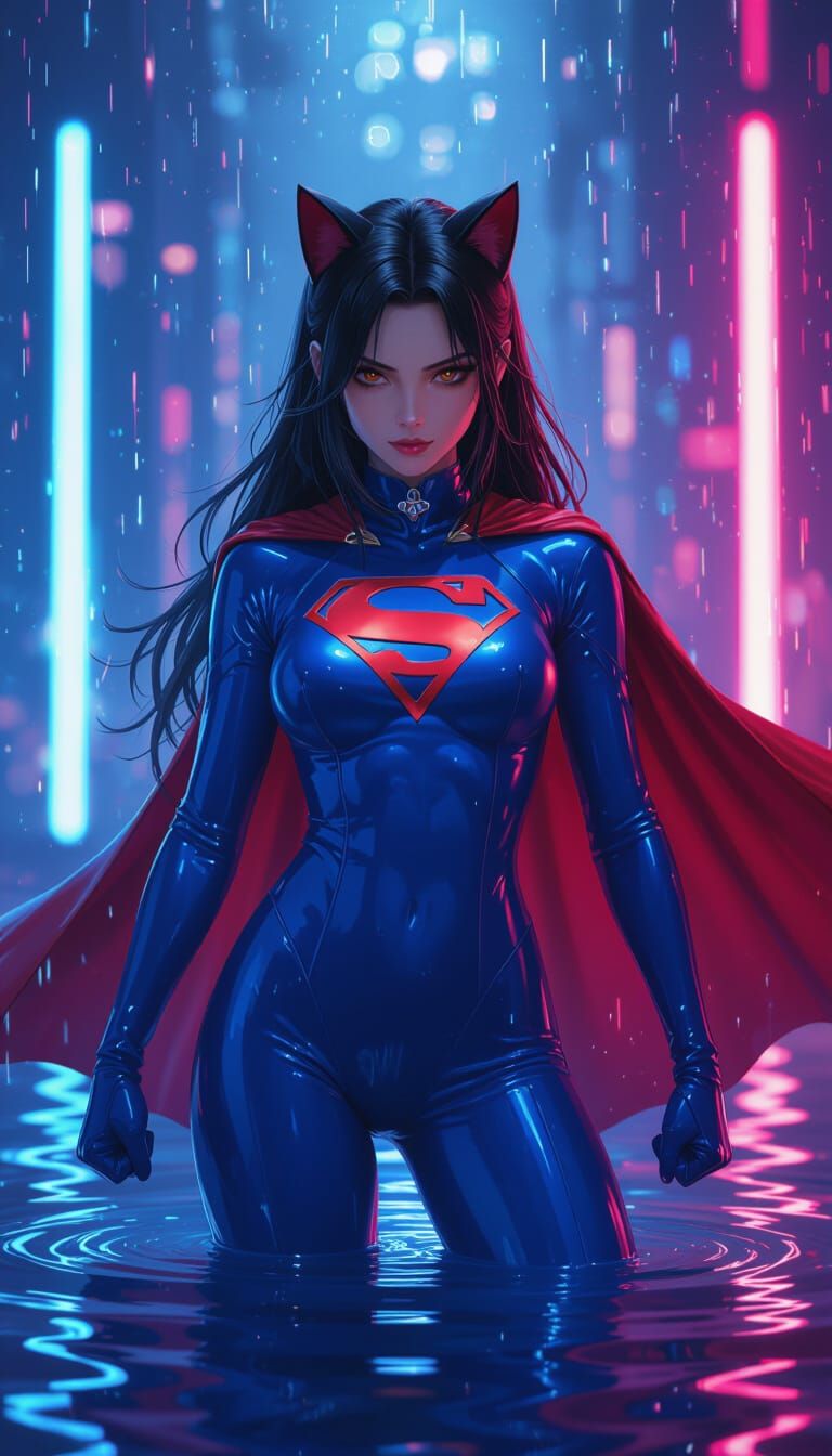 Anime Catgirl Heroine in Futuristic Style