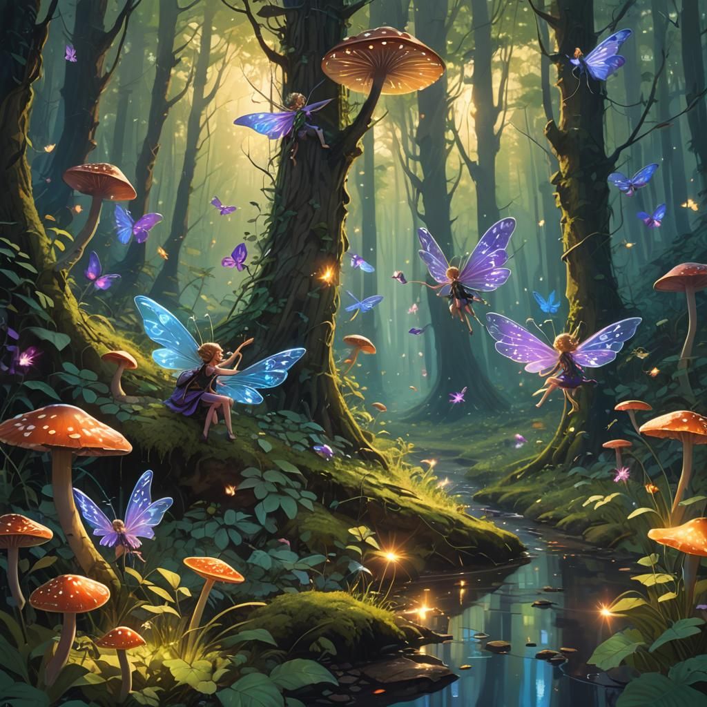 Enchanted Forest: Fairies in a Fantasy Art Illustration