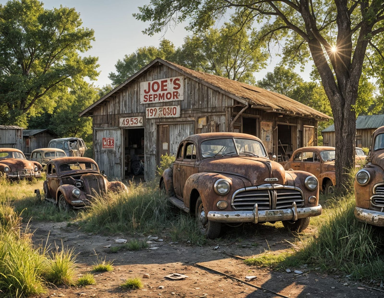 Abandoned Auto Repair Garage with Vintage Cars