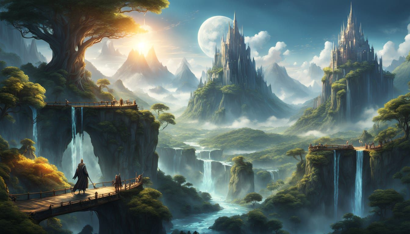 Epic Elven Citadel in Crystal Canyon with Griffin and Warrio...