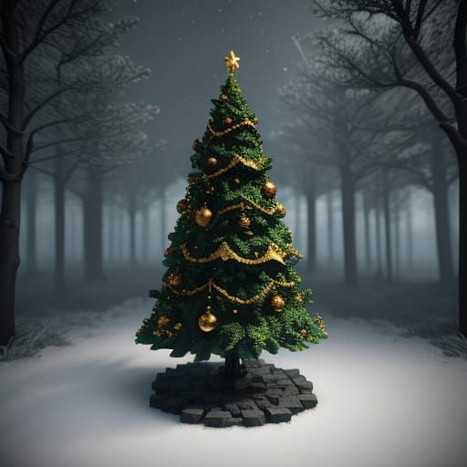 Surreal Gothic Christmas Tree in 3D Game Cinematic Style