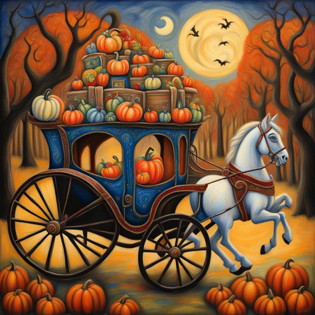 Snow White's Pumpkin Carriage in Burtonesque Folk Art