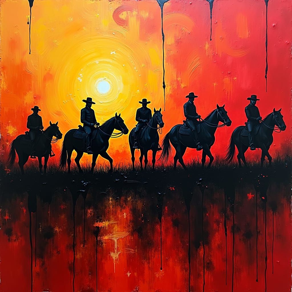 Cowboy Montage in Neo-Impressionist Wet-on-Wet Style