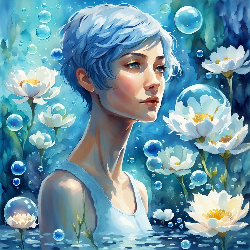 Blue-Haired Goddess of Water Flowers
