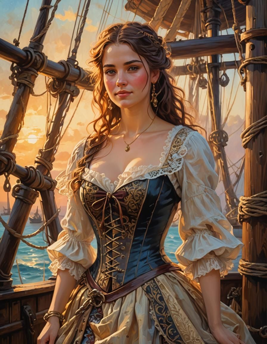 Pirate Queen on Deck: An Impressionist Portrait