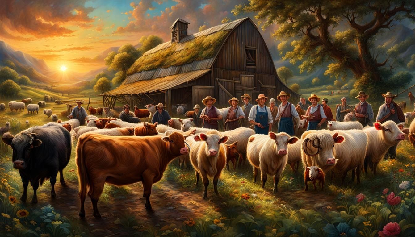 Farmers and Farm Animals in Whimsical Photo