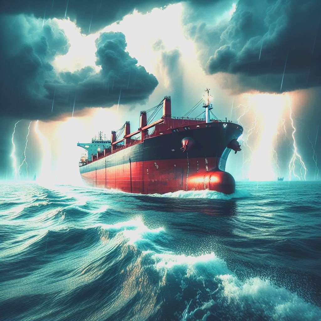 Stormy Seas Cargo Ship in Turbulent Waters