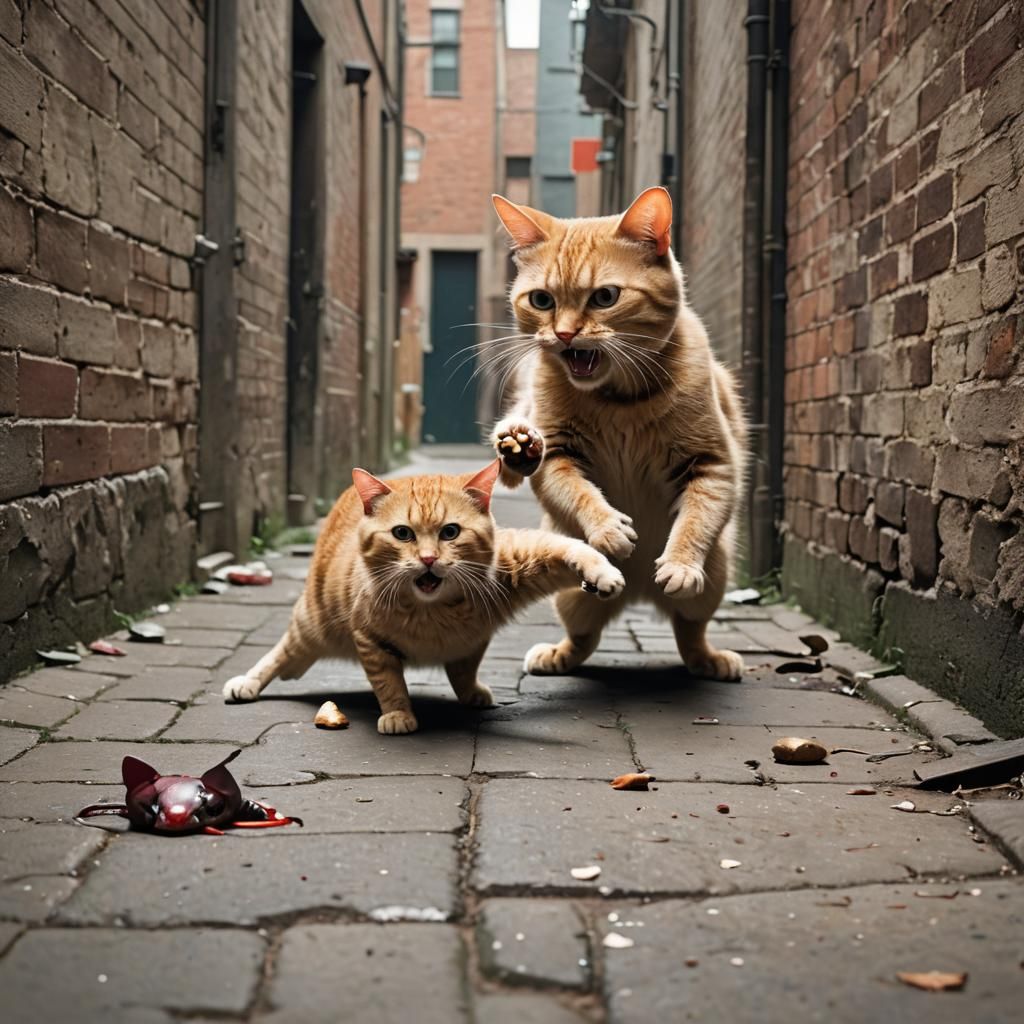 Cat and Mouse Fight in Alleyway
