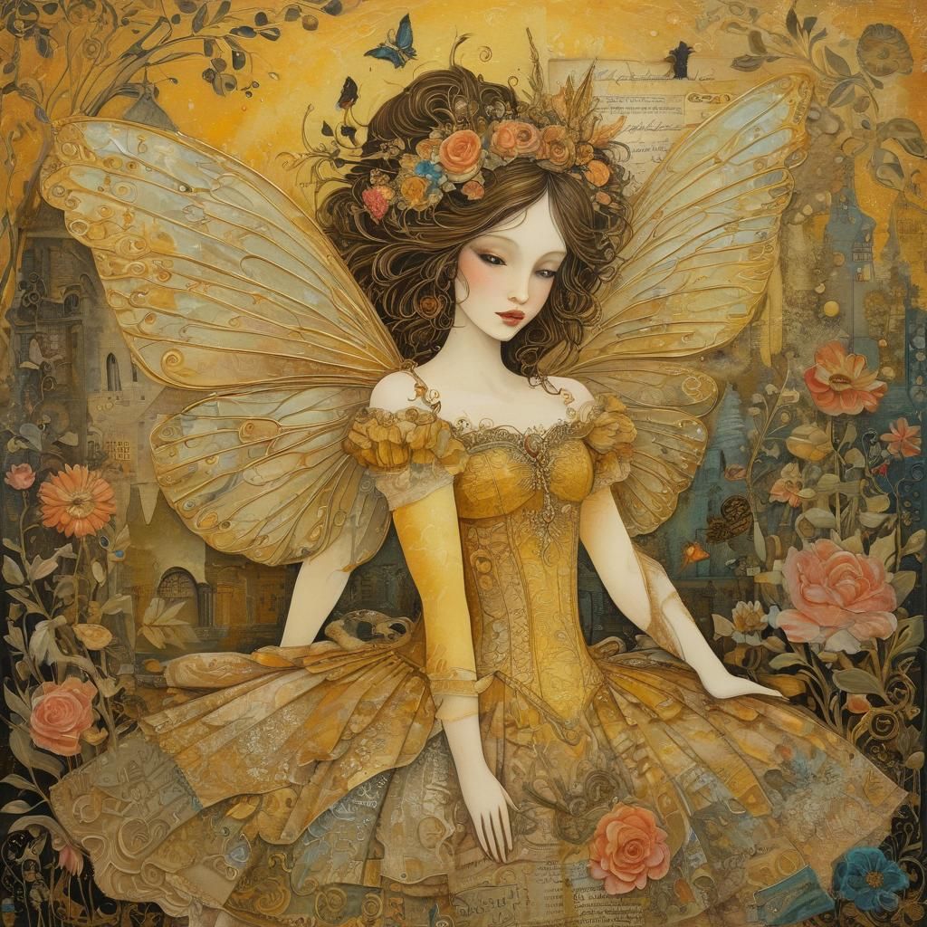 Whimsical Fairy Tale Illustration in Mixed Media
