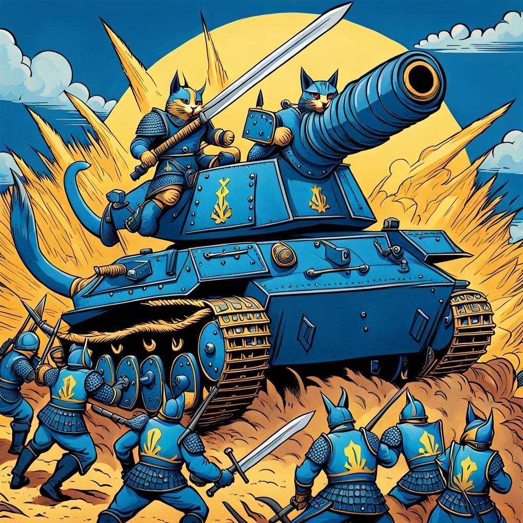 Armored Ukrainian Battle Cats Storybook Illustration
