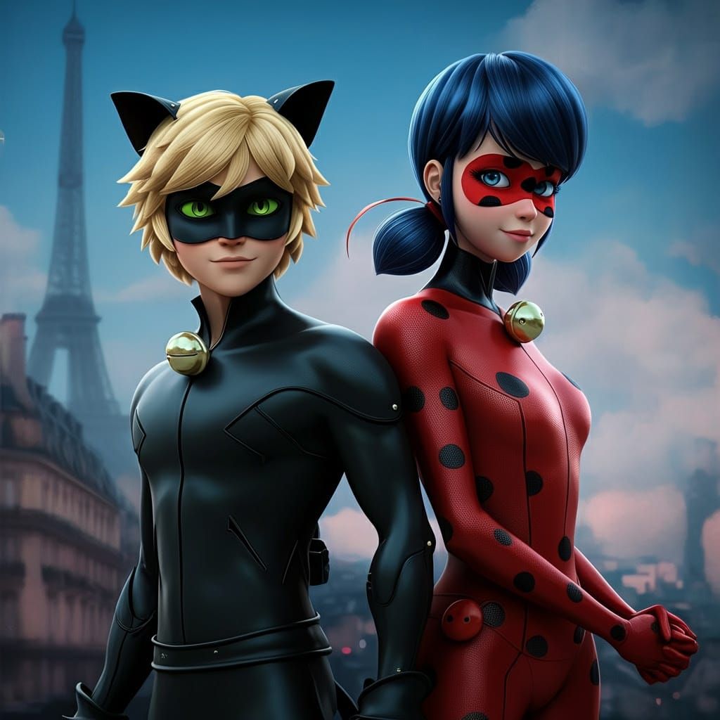 Ladybug and Chat Noir in Cinematic CGI Style