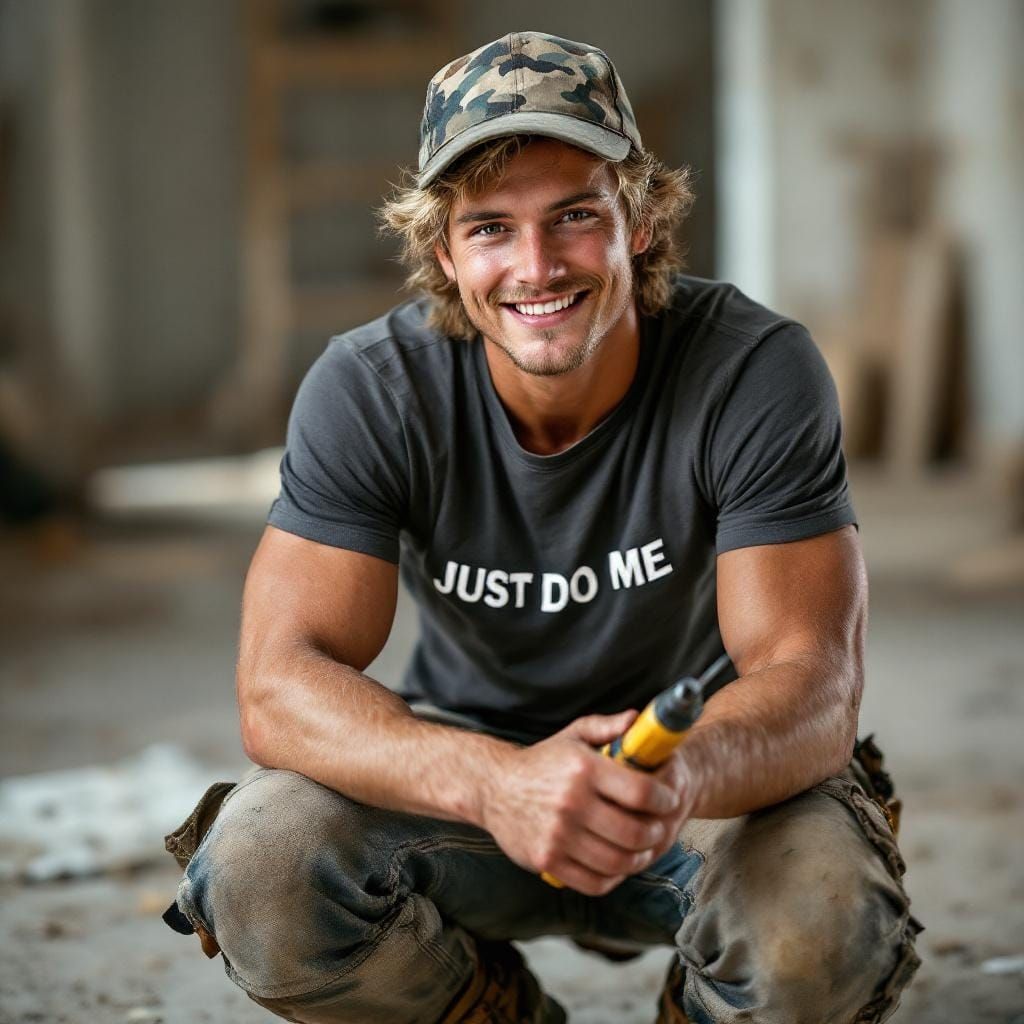 Young Construction Worker Portrait in Realistic Style