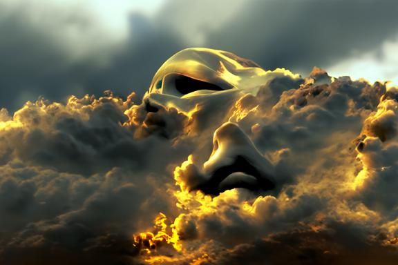 Golden Mask of Pain Hidden in Clouds
