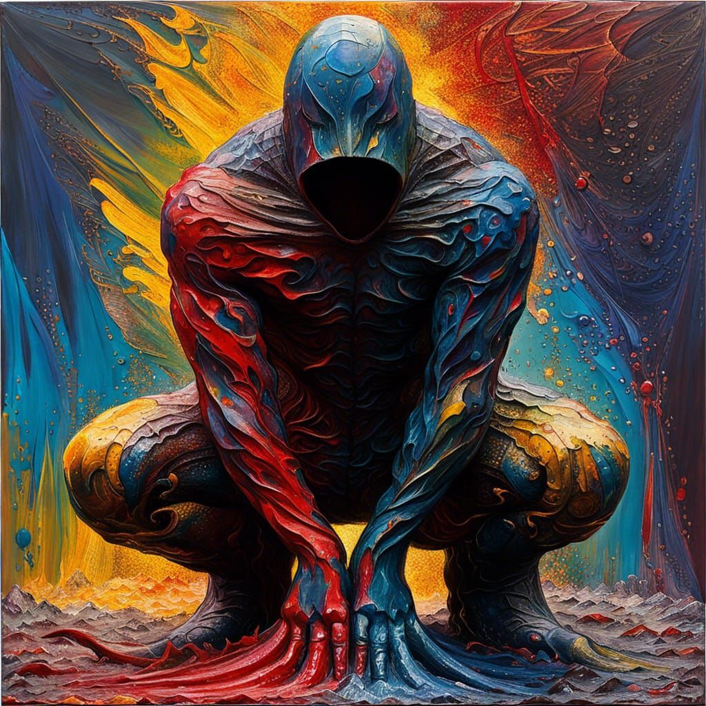 Abstract Superhero in Moody Impasto Style