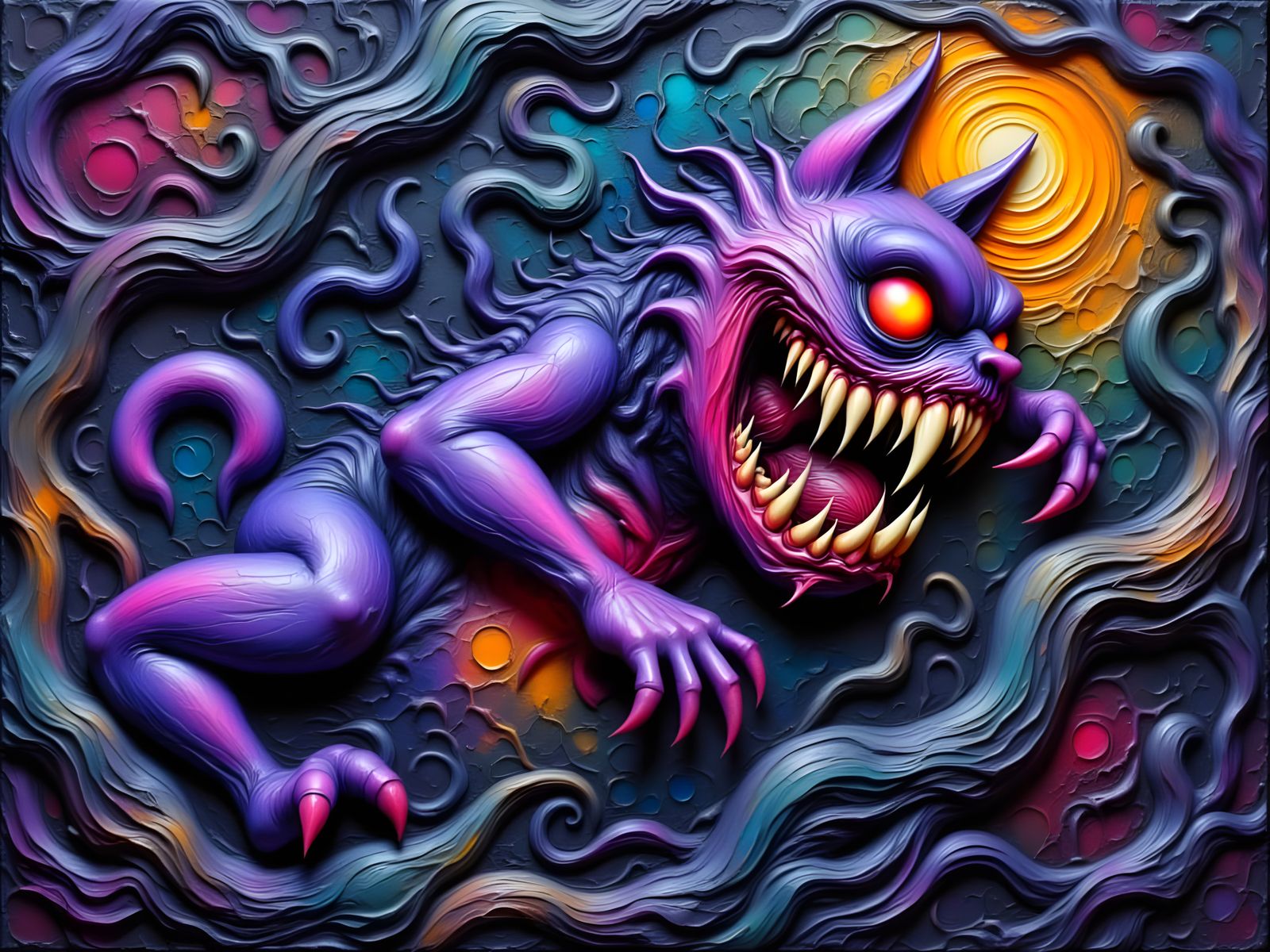 Twisted Cheshire Cat in Dark Fantasy Art Style