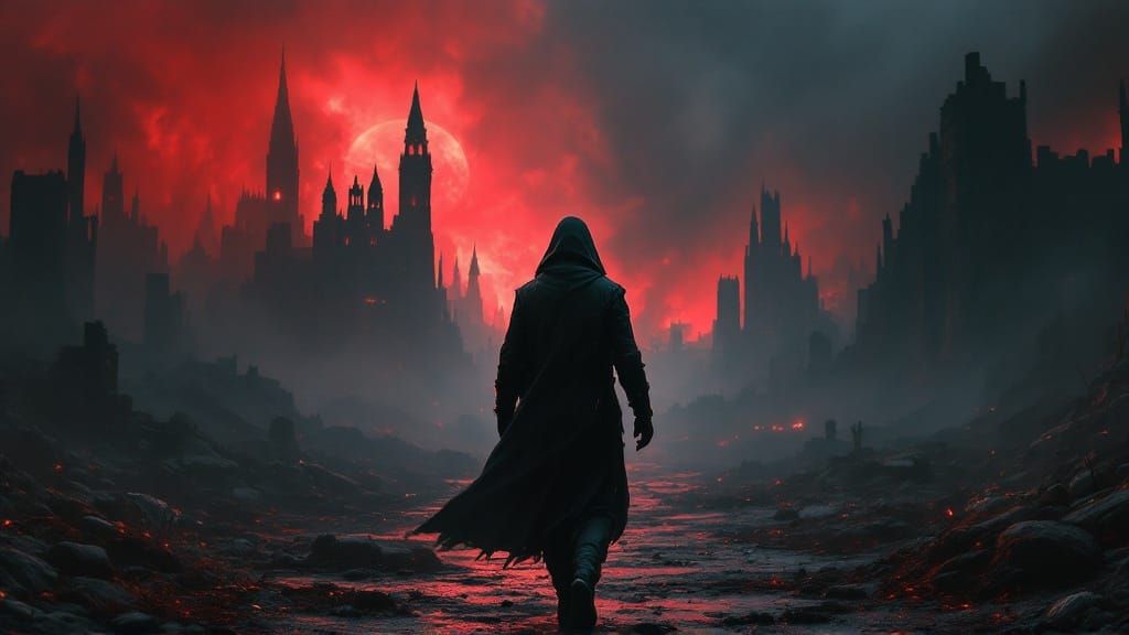 Desolate Post-Apocalyptic World in Dark Fantasy Style