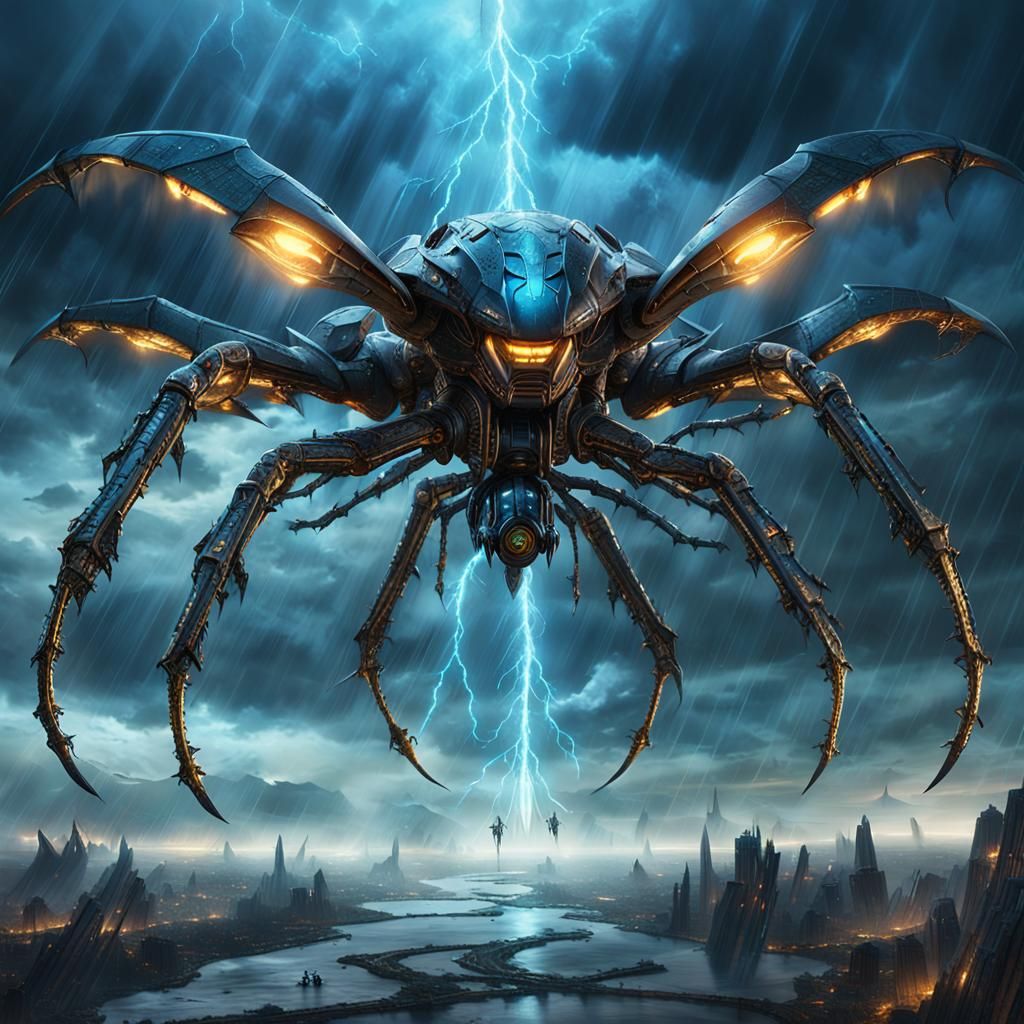 Colossal Venomdrone Soars Through Stormy Sky