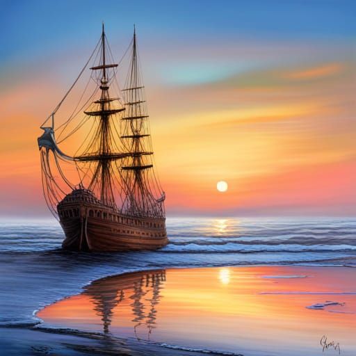 Ethereal Ghost Ship in Vibrant Fantasy Art