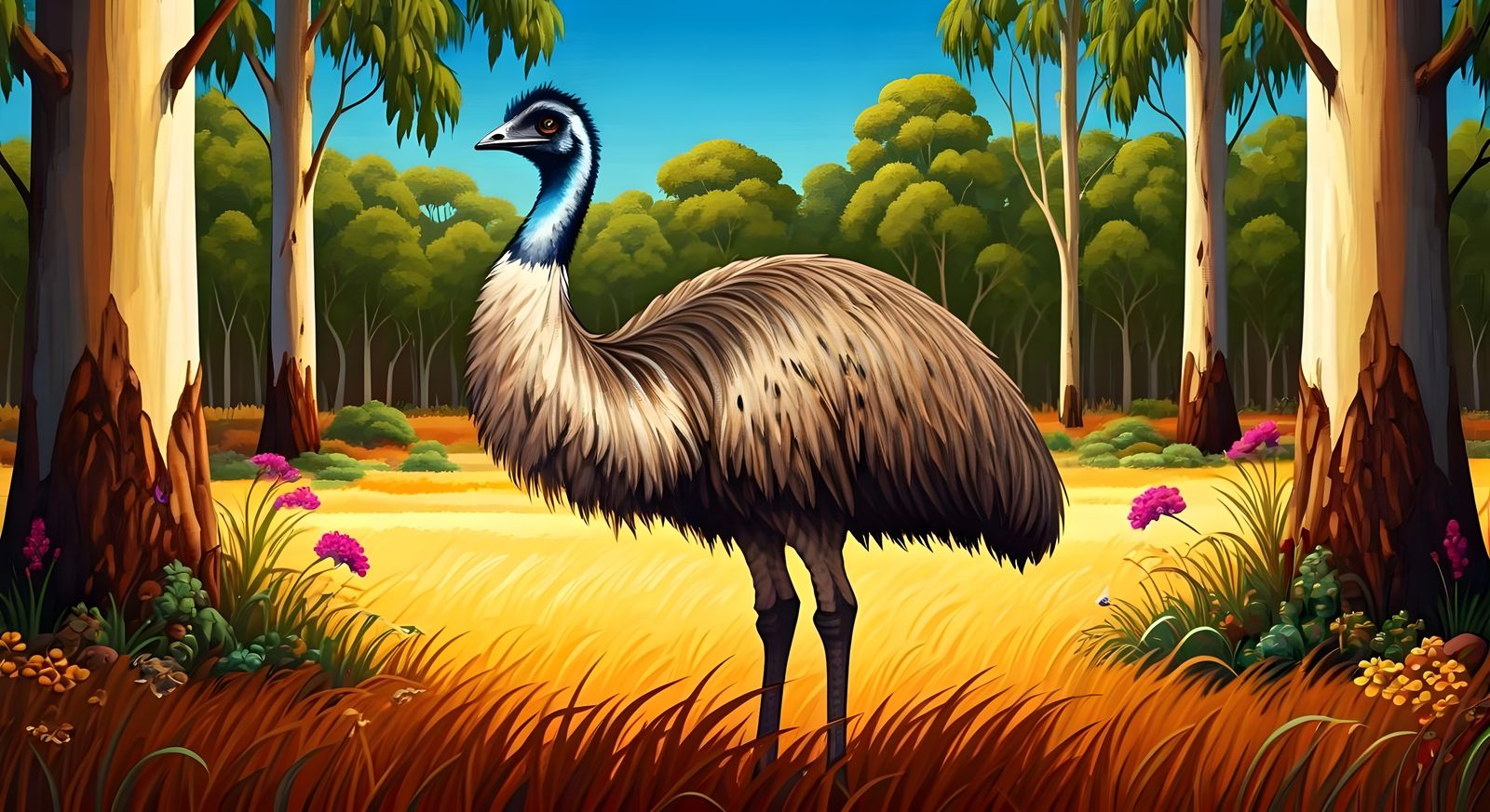 Emu in the Australian Bushland: Vibrant Colors