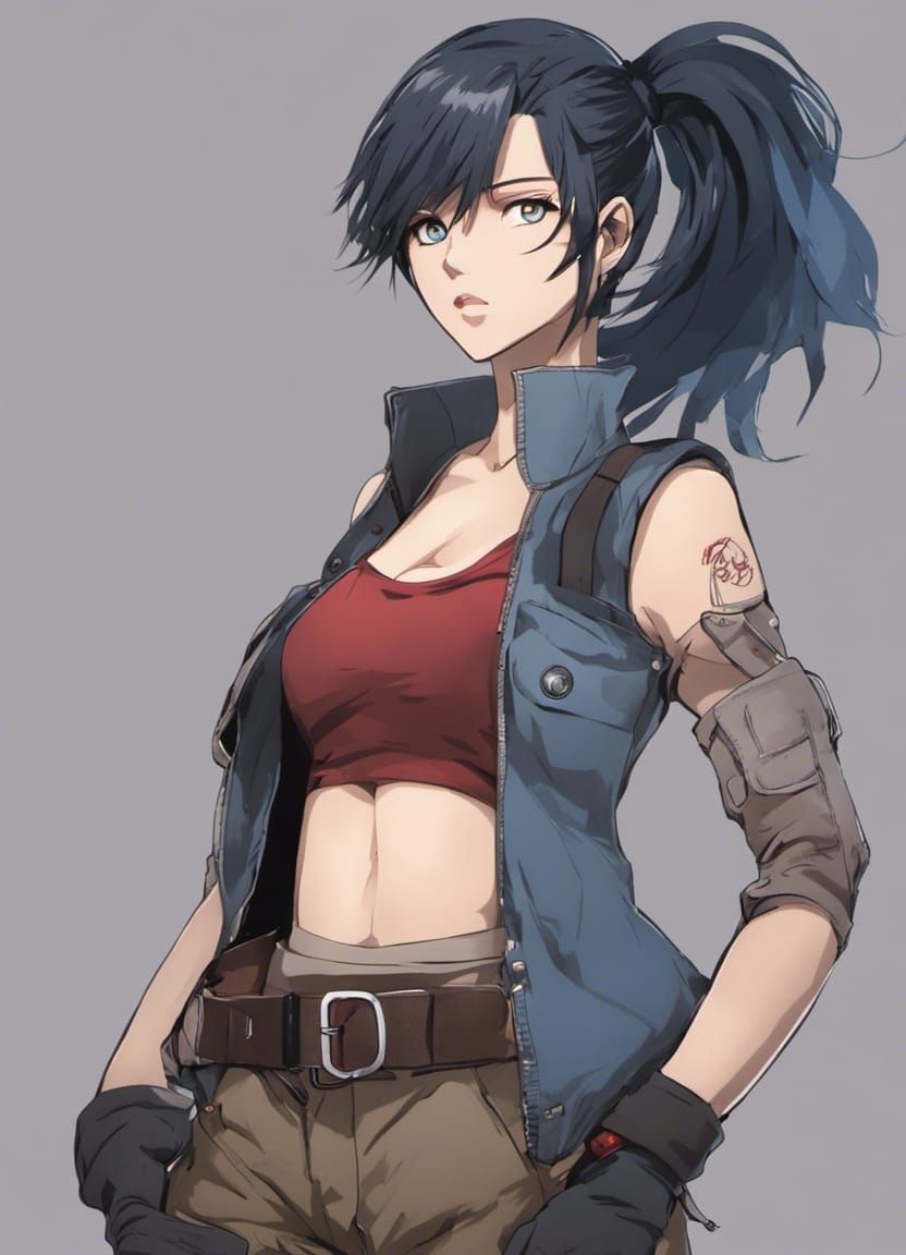 Anime-Style Woman with Heterochromia and Tan Jacket