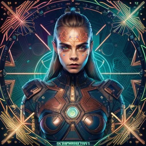 Copper Circuit Board Outfit on Cara Delevingne