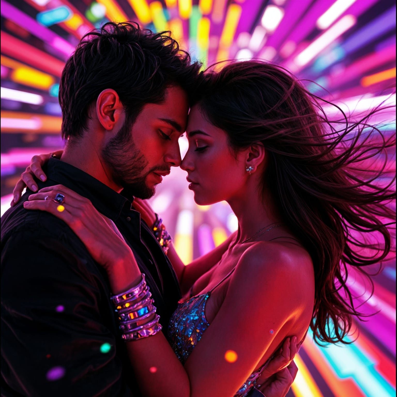 Ethereal Couple Lost in Discoteca's Vibrant Rhythm