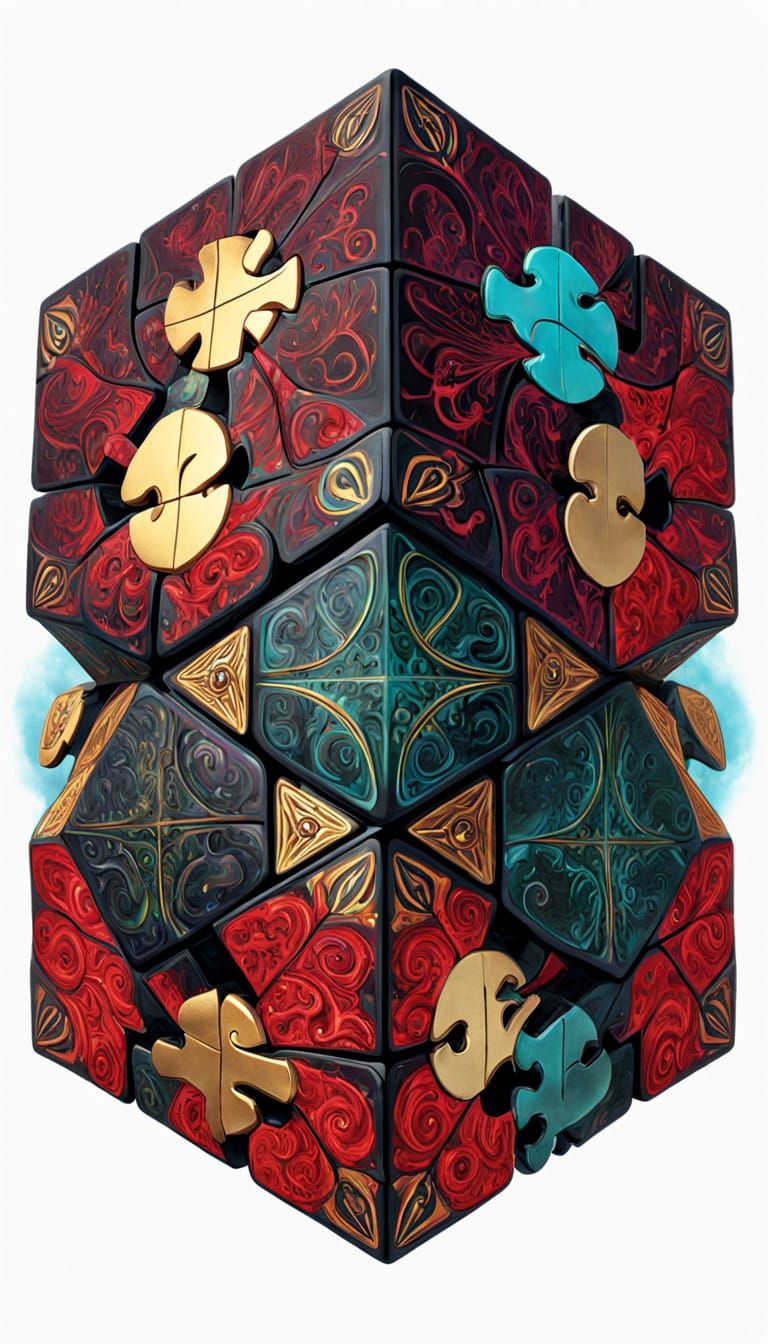 Surreal Sigil Puzzle Cube in Vibrant Colors
