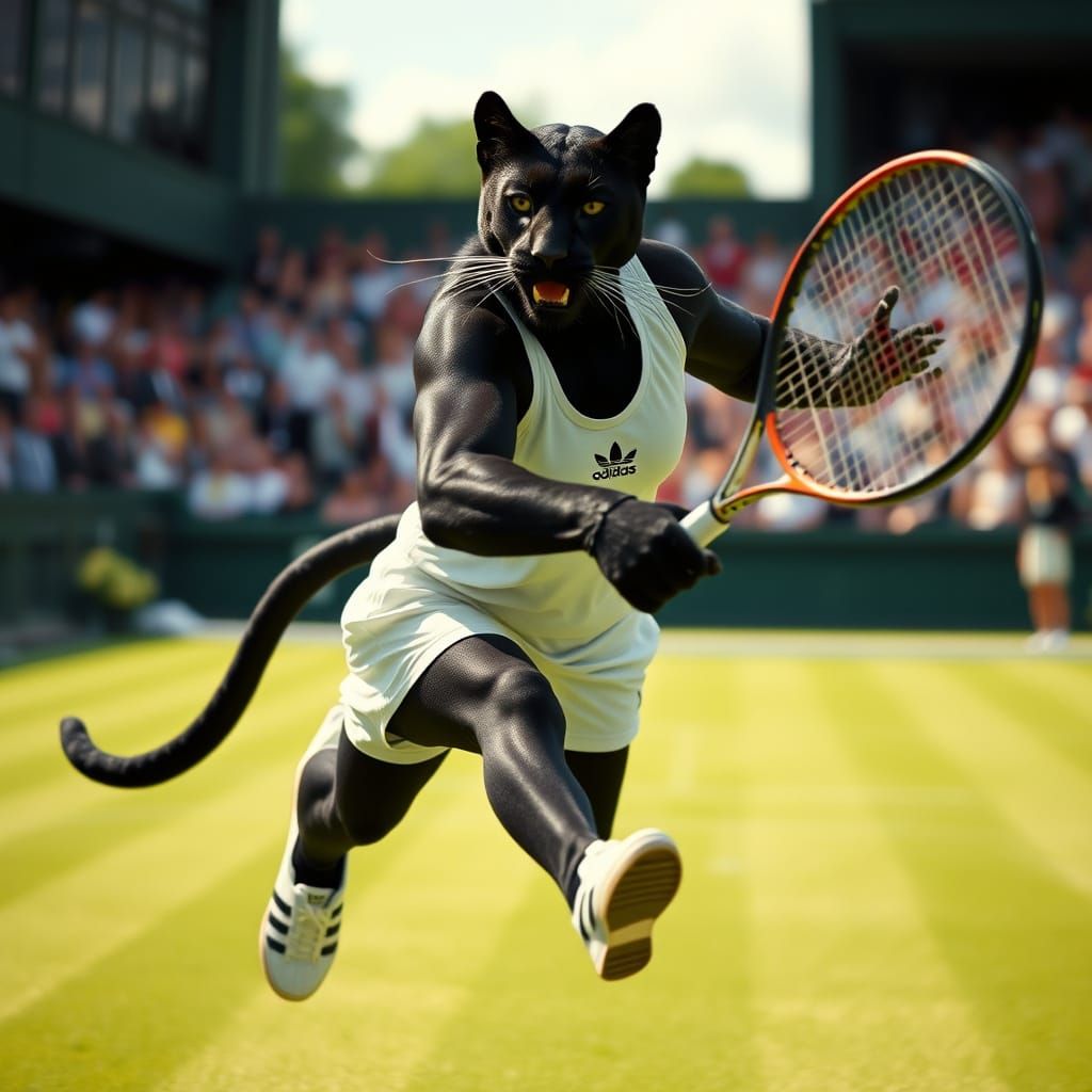 Humanoid Panther Plays Tennis at Wimbledon