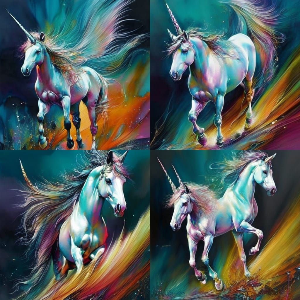 Abstract Unicorn Digital Painting in Polychromatic Style