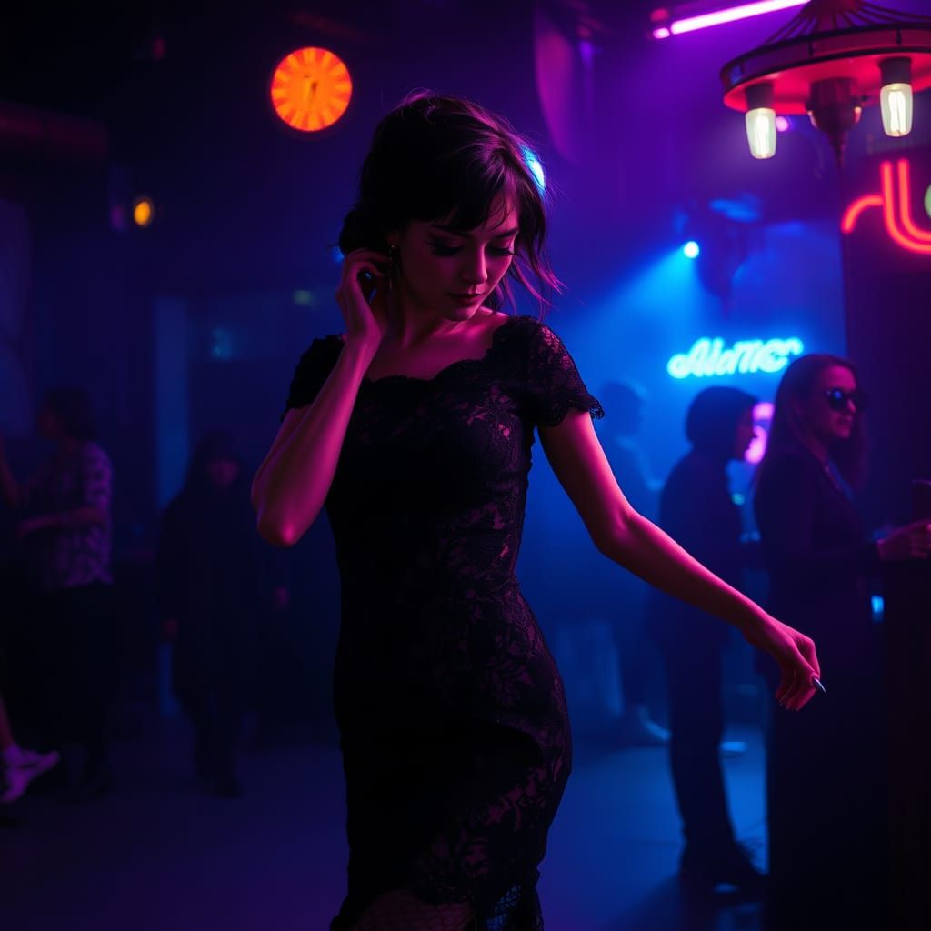 1980s Goth Dancer in Neon Club Lighting