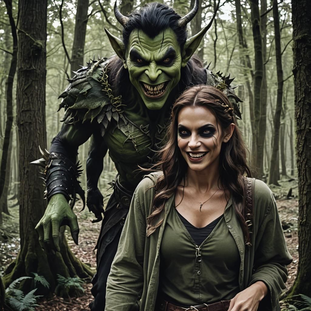 Sinister Goblin-Elf Hybrid Encounters Lost Human Woman