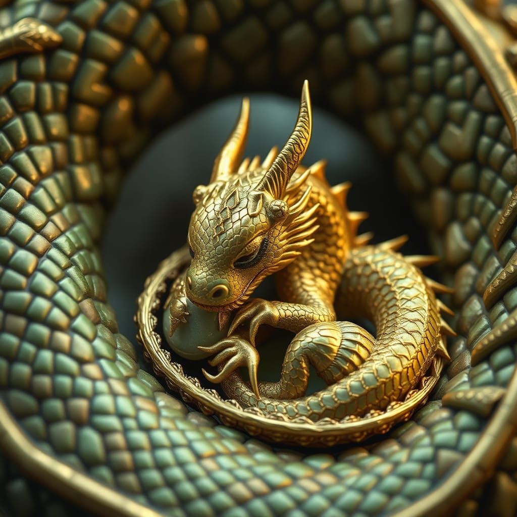 Sleeping Jade Dragon with Mother: Realistic 4K