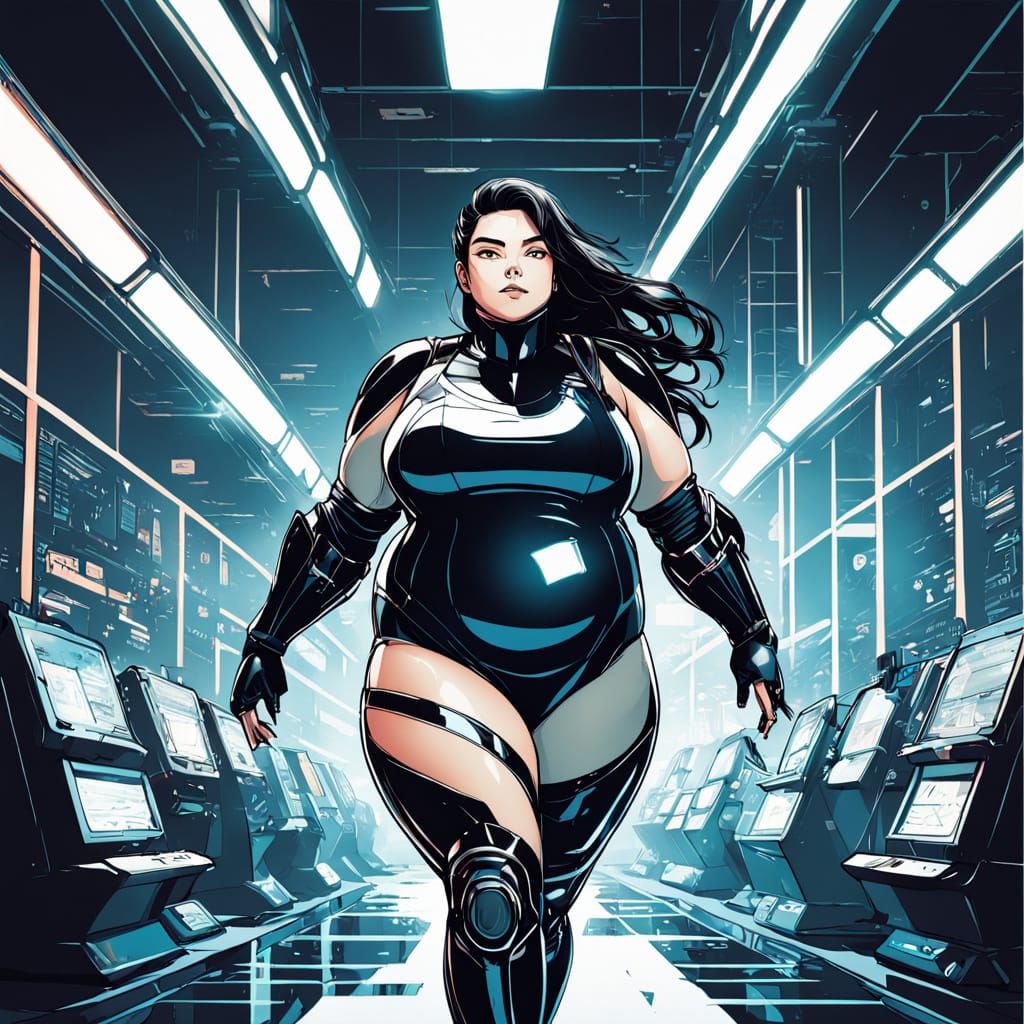 Curvy Futuristic Scientist in Hi-Tech Environment