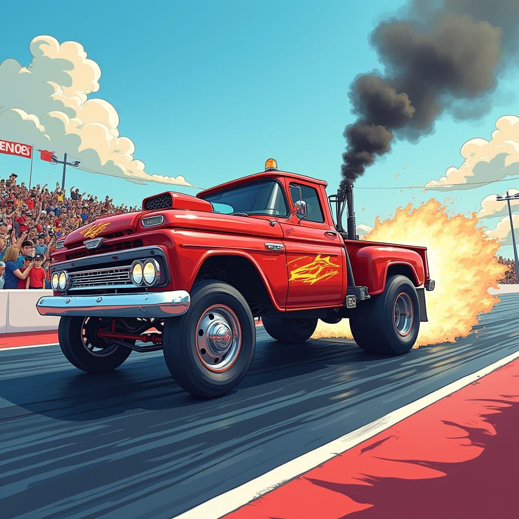 Cartoon Drag Racing Truck in Disney Anime Style