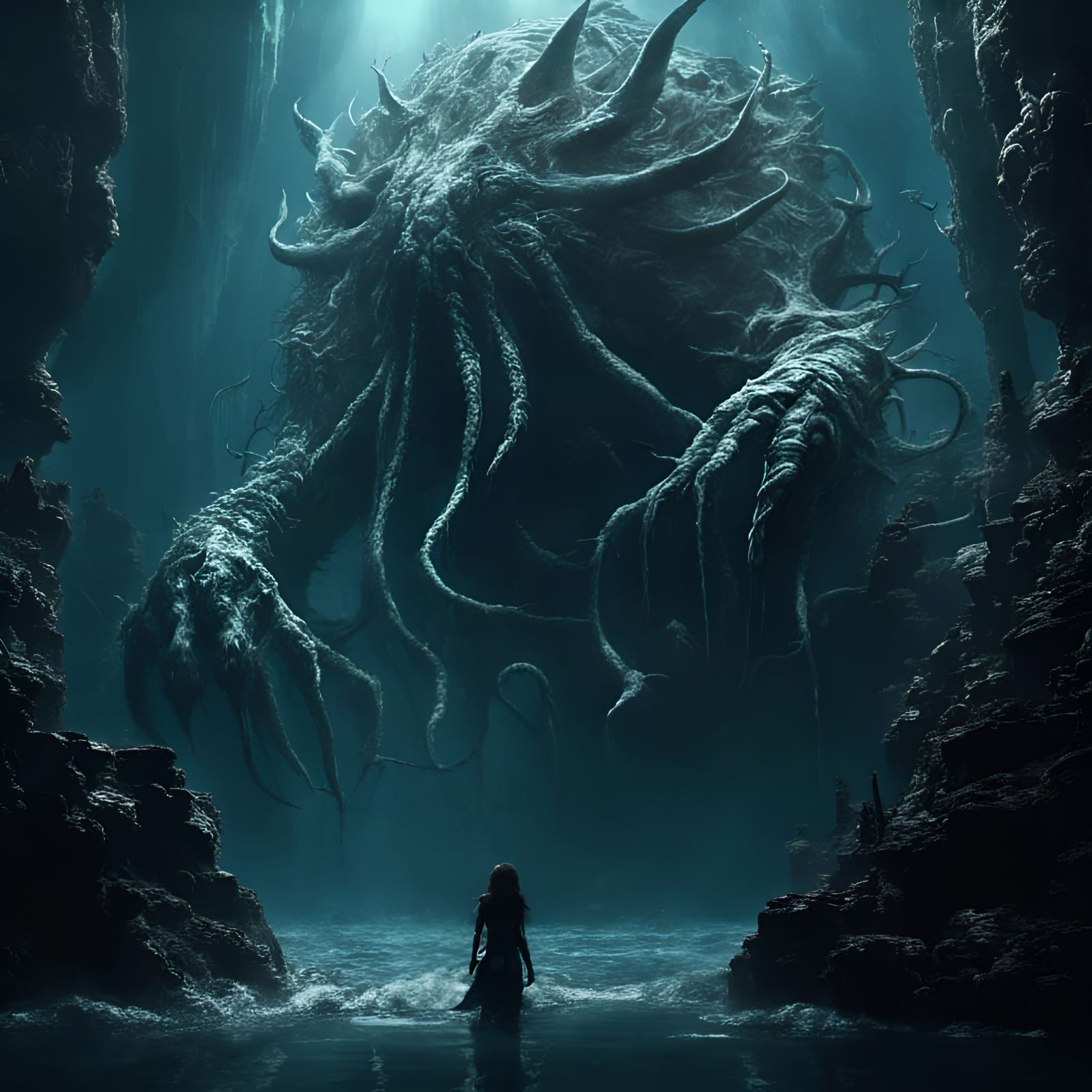 Aquatic Creature in Abyss Movie Style