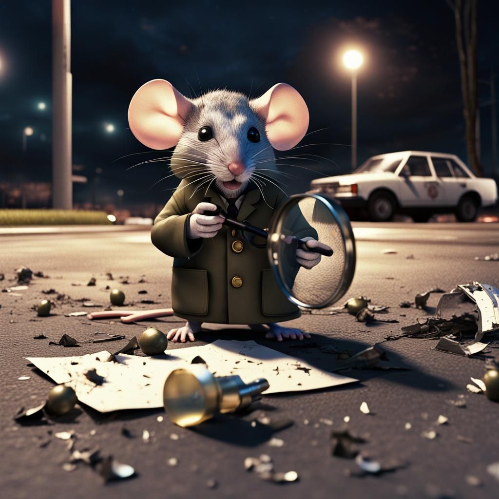 Mouse Detective Investigates Crime Scene: Hyperrealistic Pho...