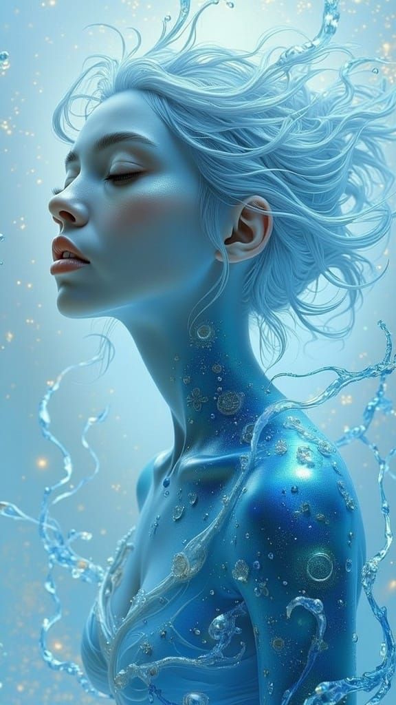 Enchanting Oil Painting of Ethereal Blue Zephyr in Weightles...