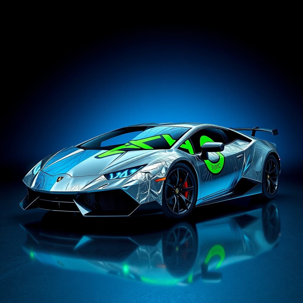 Lamborghini Wrapped in Neon-Lit Tin Foil with Bold THC Label