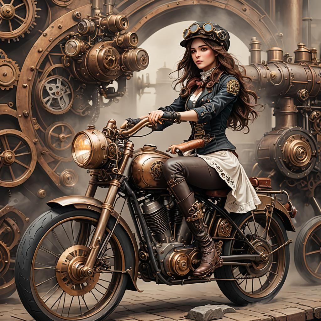 Steampunk Girl on a Bicycle
