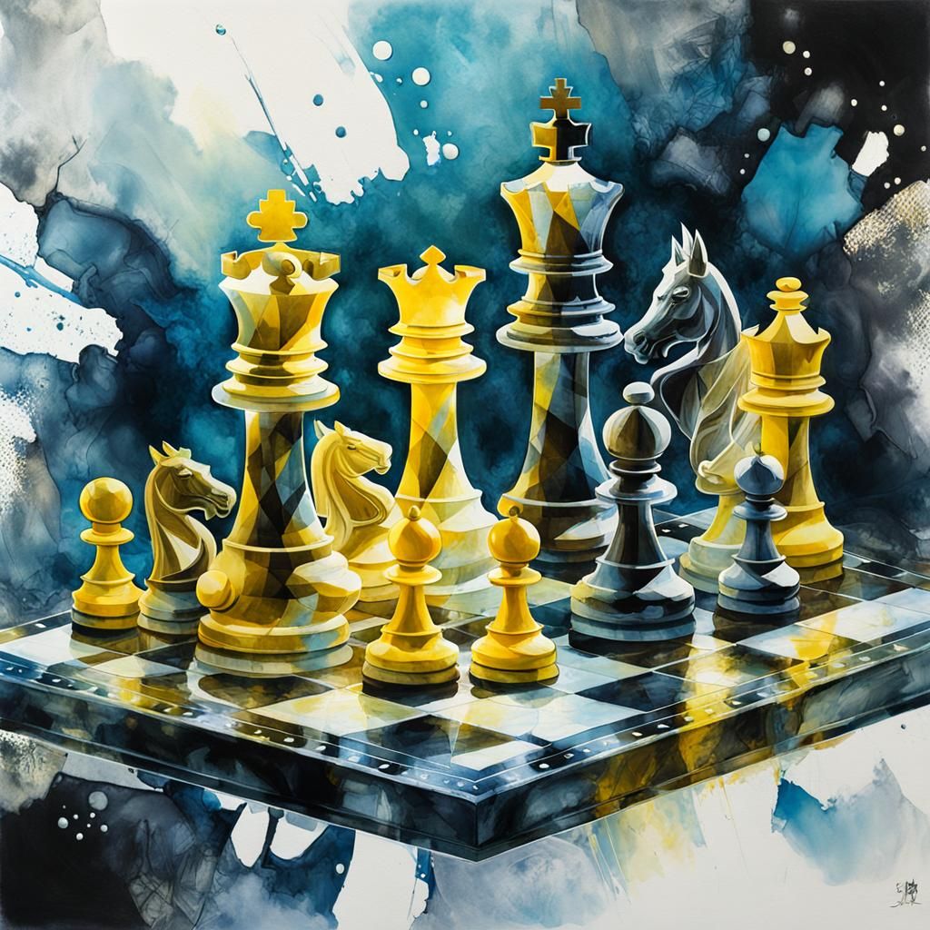 Icy Winter Chess Battle in Double Exposure