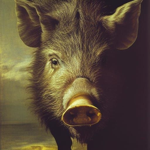 Wild Boar Portrait in Baroque Style